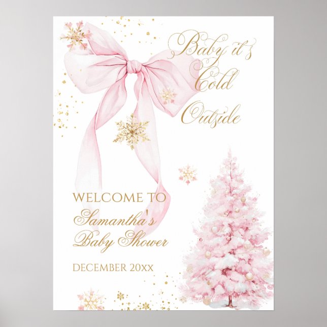 Kallet rosa Bow utanför Flicka Shower Poster (Framsidan)