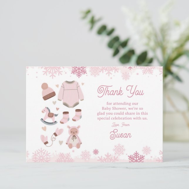 Kallet tack Baby Shower utanför Snö Rosa Girl Girl Kort (Stående Fram)