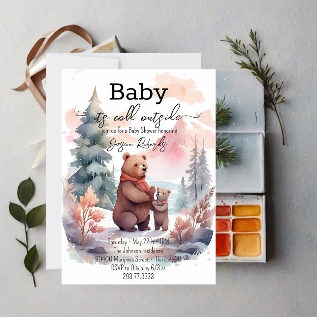 Kallet utanför vinter-skogen Bears Baby Shower Inbjudningar (Skapare uppladdad)