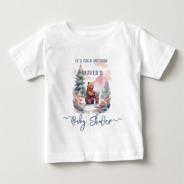 Kallet utanför vinter-skogen Bears Baby Shower T Shirt (Framsida)