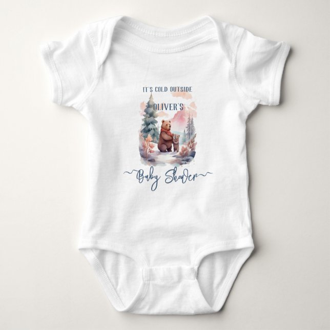 Kallet utanför vinter-skogen Bears Baby Shower T Shirt (Framsida)