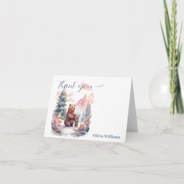 Kallet utanför vinter-skogen Bears Baby Shower Tack Kort (Framsida)