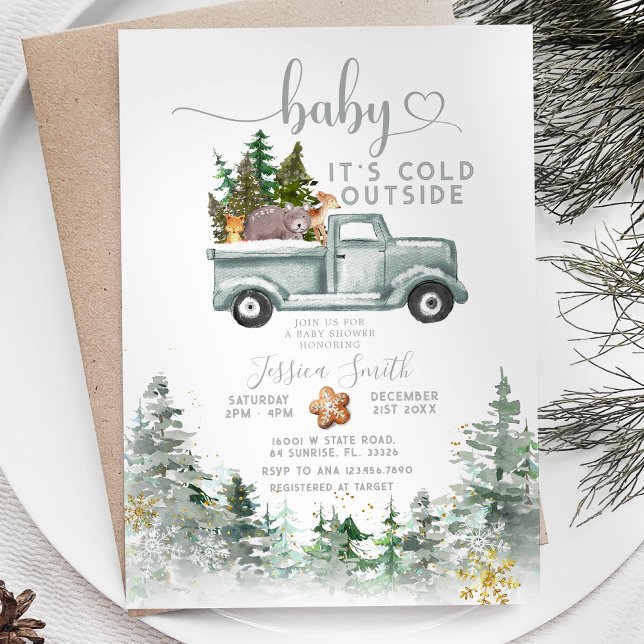 Kallet utanför Vinterskogen Animals Baby Shower Inbjudningar (Skapare uppladdad)