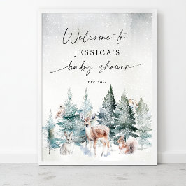 Kallet Winter Woodland utanför babyduschen Välkoms Poster