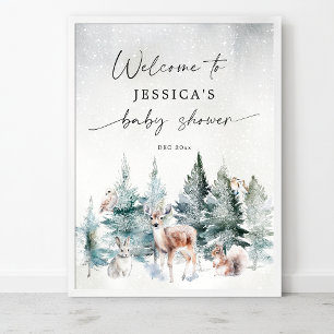Kallet Winter Woodland utanför babyduschen Välkoms Poster