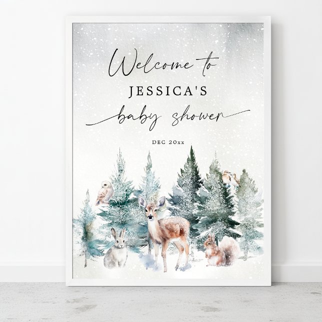Kallet Winter Woodland utanför babyduschen Välkoms Poster (Skapare uppladdad)