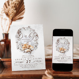 Kallet Woodland Fox utanför Winter Baby Shower Inbjudningar