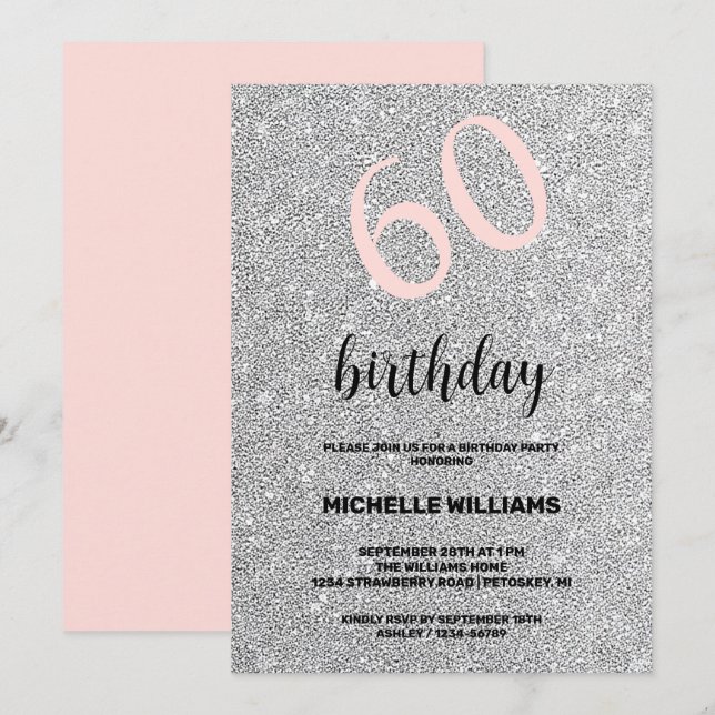  kallgrafi för silver Glitter Inbjudningar (Fram/baksida)