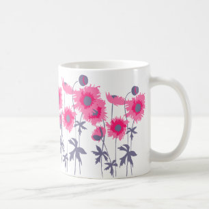 Kallgrafisk blomkruka med rosa och grå vallmo kaffemugg