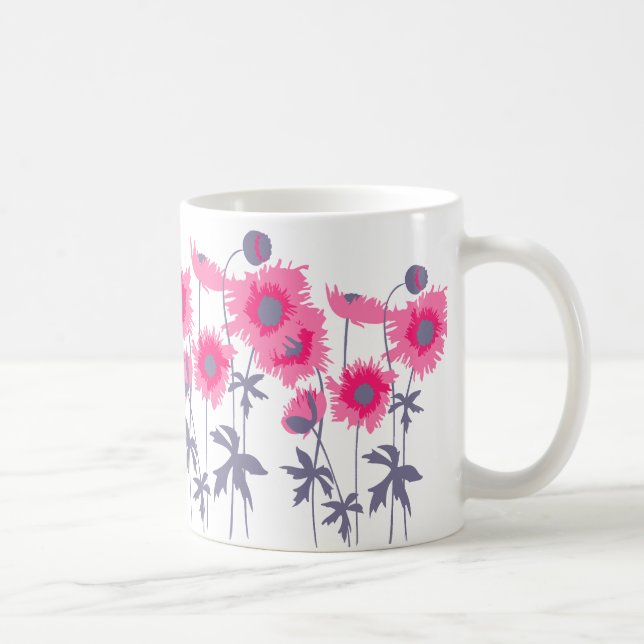 Kallgrafisk blomkruka med rosa och grå vallmo kaffemugg (Höger)