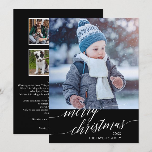 Kalligrafår för elegantens Mörk i granskningsfotot Julkort (Fram/baksida)