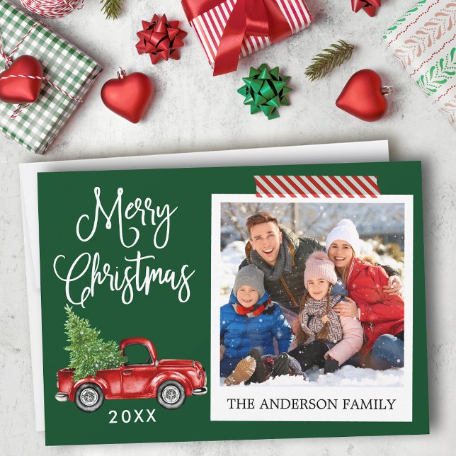 Kalligrafband med Lastbil-remsor Julkort (Customize to add text to back of card.)