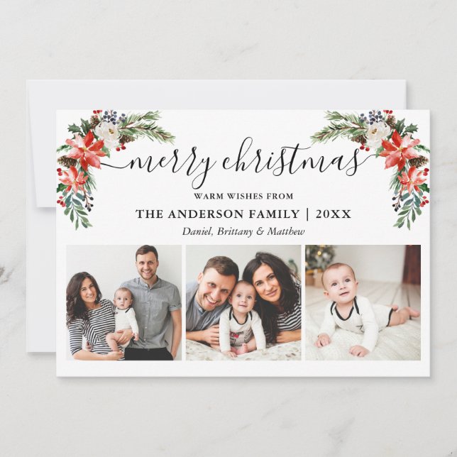 Kalligrafi 3 - Blommigt för fotovattenfärg Vinter Julkort (Framsida)