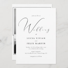 Kalligrafi 3 Photo Black & White Bröllop Inbjudningar