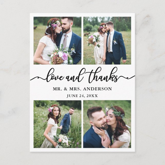 Kalligrafi 4 Foto Bröllopsfoto Tack Vykort (Framsida)