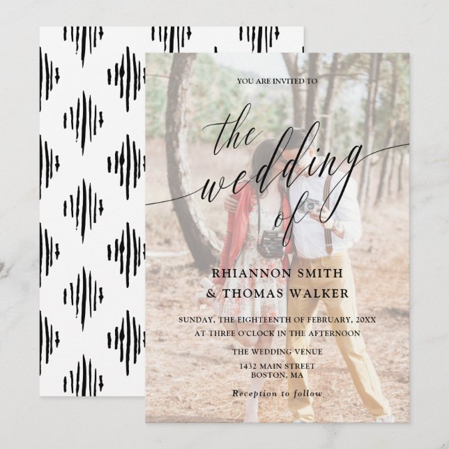 Kalligrafi Anpassad Foto Bröllop Inbjudningar (Fram/baksida)