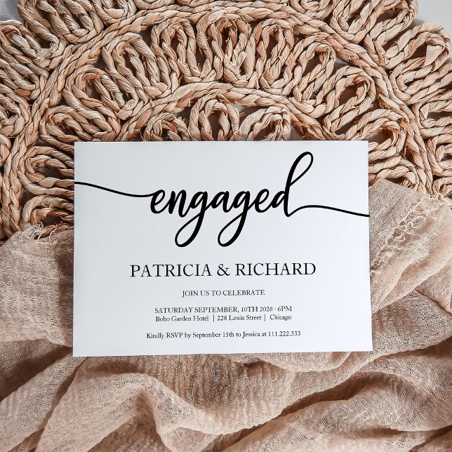 Kalligrafi av förlovningsfest Chic, svart och vit Inbjudningar (Skapare uppladdad)