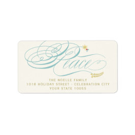 Kalligrafi av julfredskript, falsk helgeflastik adressetikett