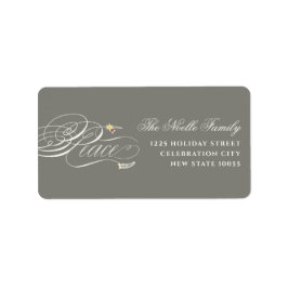 Kalligrafi av julfredskript, falsk helgeflastik returadress etikett