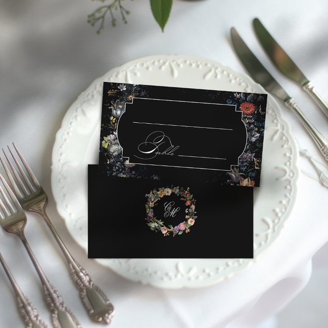 Kalligrafi av konsthvart Blommigt Placeringskort (Skapare uppladdad)