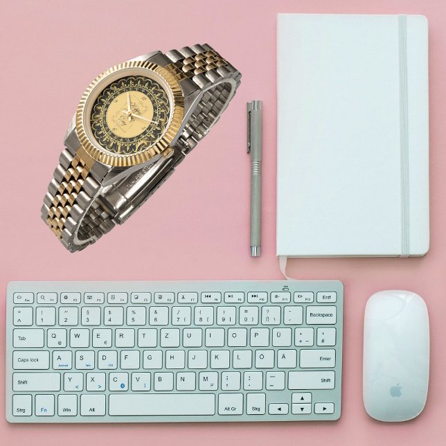 Kalligrafi av lövsaft lycklig Fars dag Armbandsur (Happy Father's Day Gold Calligraphy Leafy Swirls Watch)