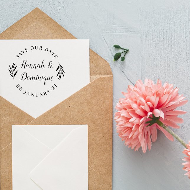 Kalligrafi av Olive Gren sparar datumet Bröllop Stämpel (Skapare uppladdad)