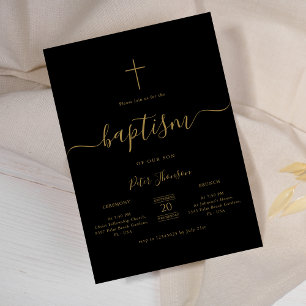 Kalligrafi Black & Guld Kön Neutral Baptism Inbjudningar