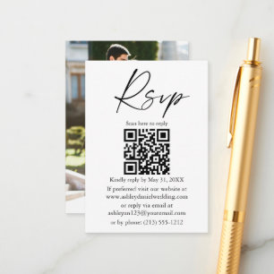 Kalligrafi bläck skript Foto Bröllop QR RSVP Tilläggskort