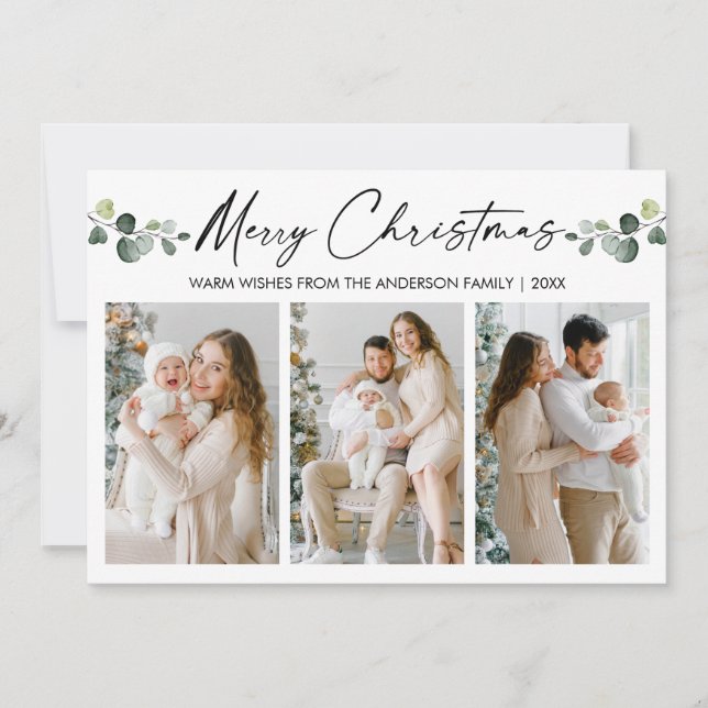 Kalligrafi Bläck Watercolor Eucalyptus jul Julkort (Framsida)