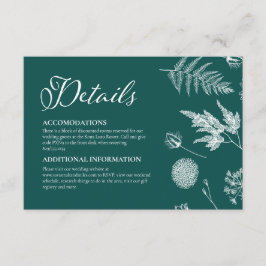 Kalligrafi & Blommig Mörk Teal Bröllop Tilläggskort