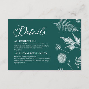 Kalligrafi & Blommig Mörk Teal Bröllop Tilläggskort