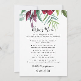 Kalligrafi Blommigt Bröllop Kissing Menu Game Card