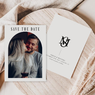 Kalligrafi Boho Båge Foto Bröllopsmonogram Spara Datumet