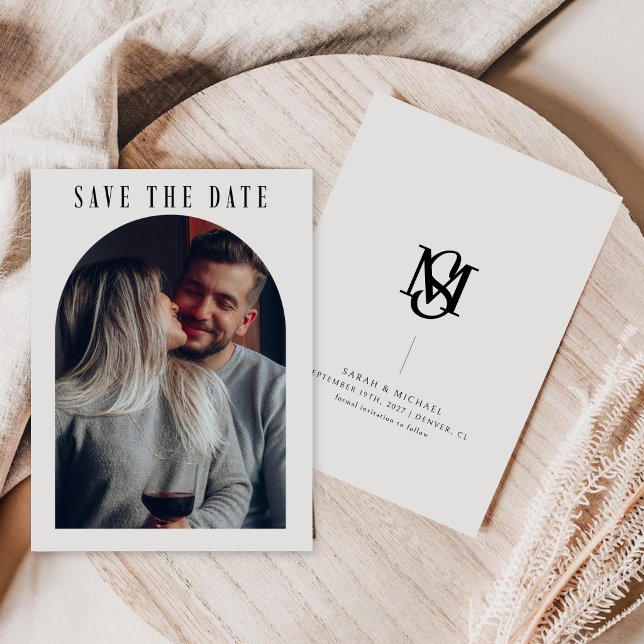 Kalligrafi Boho Båge Foto Bröllopsmonogram Spara Datumet (Skapare uppladdad)