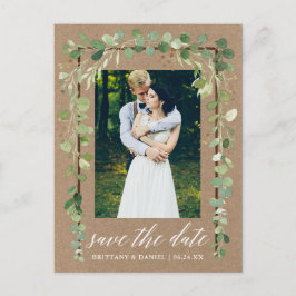 Kalligrafi Botanisk Spara Datum Trä Kraft Meddelande Vykort