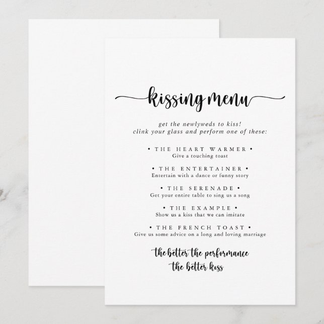 Kalligrafi Bröllop Kissing Menu-spelkort (Fram/baksida)