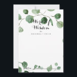 Kalligrafi Bröllop Ord i Wisdom Eucalyptus Rådkort<br><div class="desc">Denna kalligrafi av bröllop ord med visdoms- och eukalyptus-rådgivningskort är perfekt för ett enkelt bröllop. Konstruktionen har vattenfärgad handdragen elegant botaniskt eukalyptus grenar och löv. De här korten är perfekter för bröllop,  möhippa,  babydusch,  studentfest och mycket mer. Anpassa korten med namn från bruden och brudgummen,  blivande föräldrar eller student.</div>