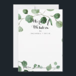 Kalligrafi Bröllop Ord i Wisdom Eucalyptus Rådkort<br><div class="desc">Denna kalligrafi av bröllop ord med visdoms- och eukalyptus-rådgivningskort är perfekt för ett enkelt bröllop. Konstruktionen har vattenfärgad handdragen elegant botaniskt eukalyptus grenar och löv. De här korten är perfekter för bröllop,  möhippa,  babydusch,  studentfest och mycket mer. Anpassa korten med namn från bruden och brudgummen,  blivande föräldrar eller student.</div>