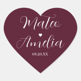 Kalligrafi Brud och Brudgum Namn på Hjärtformat Klistermärke