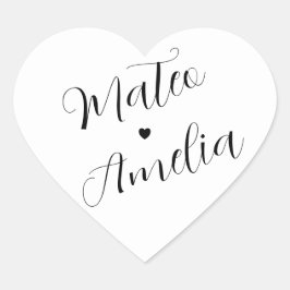 Kalligrafi Brud och Brudgum namn på Hjärtformat Klistermärke