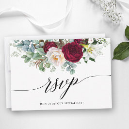 Kalligrafi Burgunder Röd Blommig Bröllop RSVP-kort OSA Kort