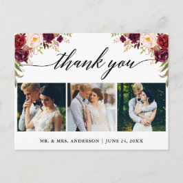 Kalligrafi Burgundy Bröllopsfoto Tack Vykort
