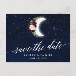 Kalligrafi Celestial Blommigt Måne Spara datum Vykort