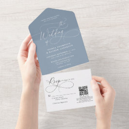 Kalligrafi Damblå QR-kod Allt i ett Bröllop