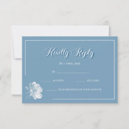 Kalligrafi Damblå Vit Blommig RSVP Bröllop Anteckningskort