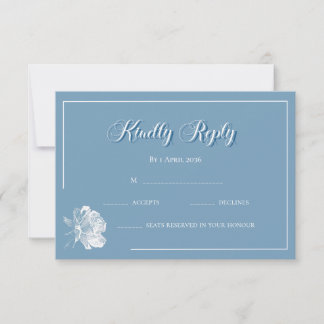 Kalligrafi Damblå Vit Blommig RSVP Bröllop Anteckningskort
