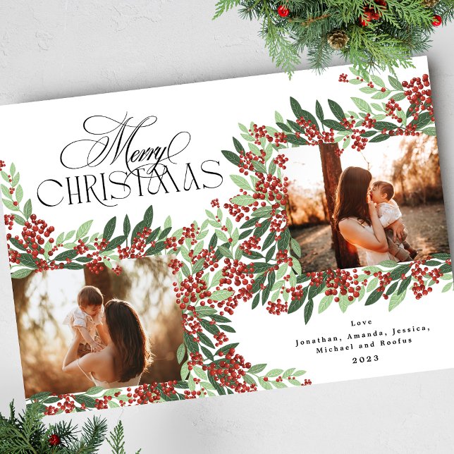 Kalligrafi Elegance jul två foto Julkort (Skapare uppladdad)