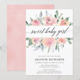  kalligrafi-elegant, babydusch för barn i blommigt inbjudningar