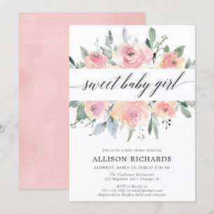 kalligrafi-elegant, babydusch för barn i blommigt inbjudningar