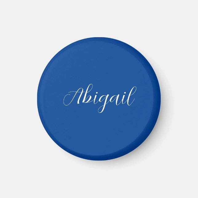 Kalligrafi Elegant Blå Vit Enkel Namn Magnet (Framsidan)
